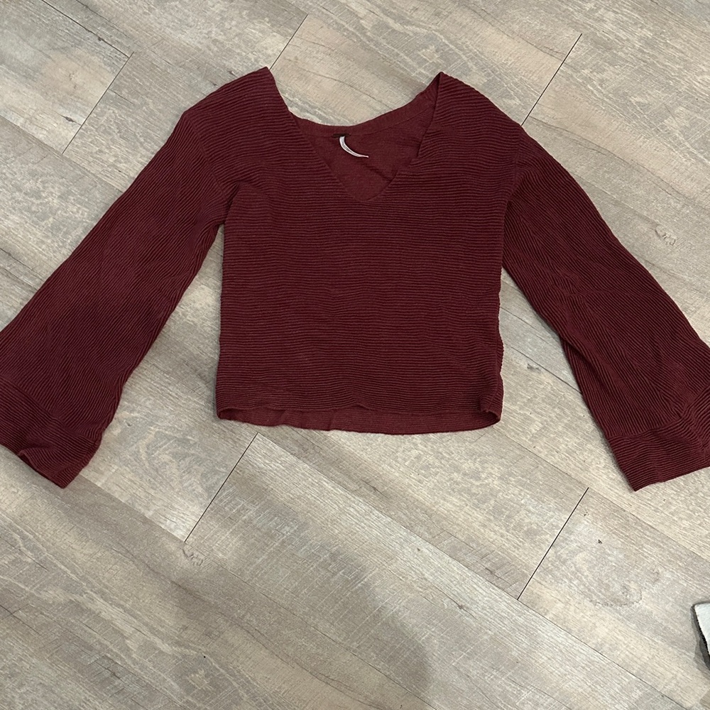 Free People Deep Red V-Neck Blouse